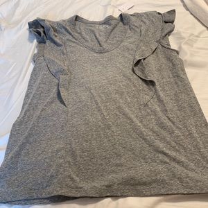 Loft dark Heather  grey ruffle T-shirt NWT
